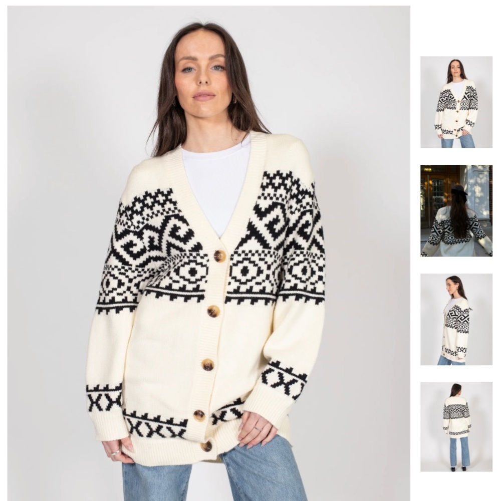 NWT Brunette the Label Oversized Fair Isle Knit Cardigan women sweater